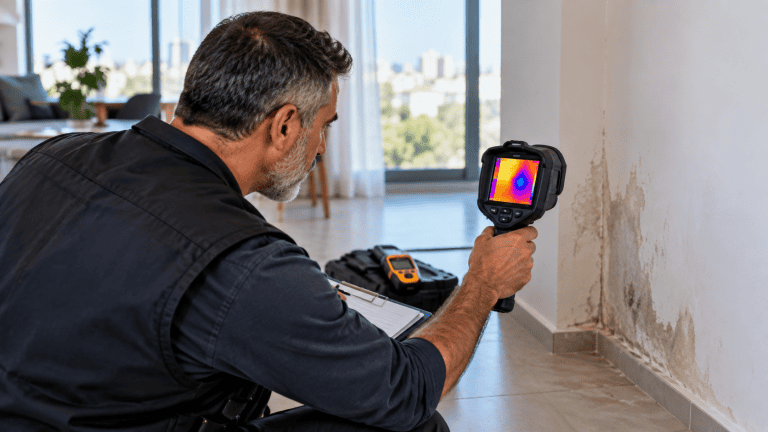 בדיקת רטיבות בקיר עם מצלמה תרמית